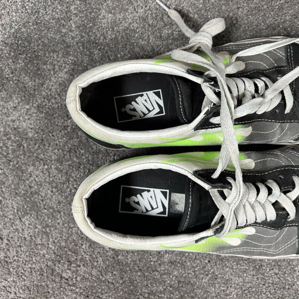 Vans Old Skool Flames Mens Size 9.5 Black White Green Athletic Skate Shoes Used - Picture 10 of 12